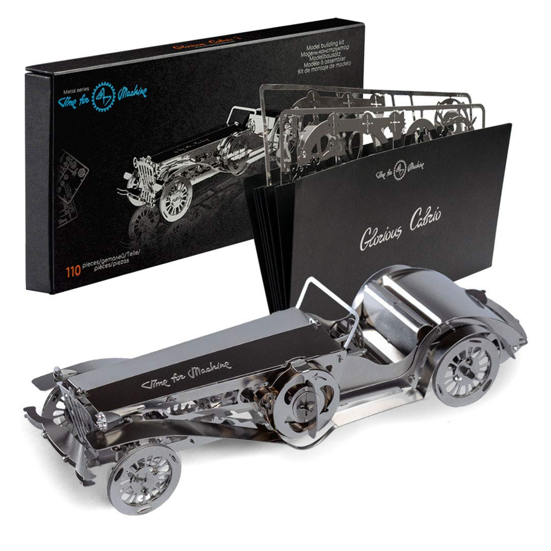 Model Car Kit 3D Model kit Glorious Cabrio2 - Moving Wind-Up Retro Car Collectible | 3D Puzzle for Adults - Metal DIY Kit | DIY Construction Set