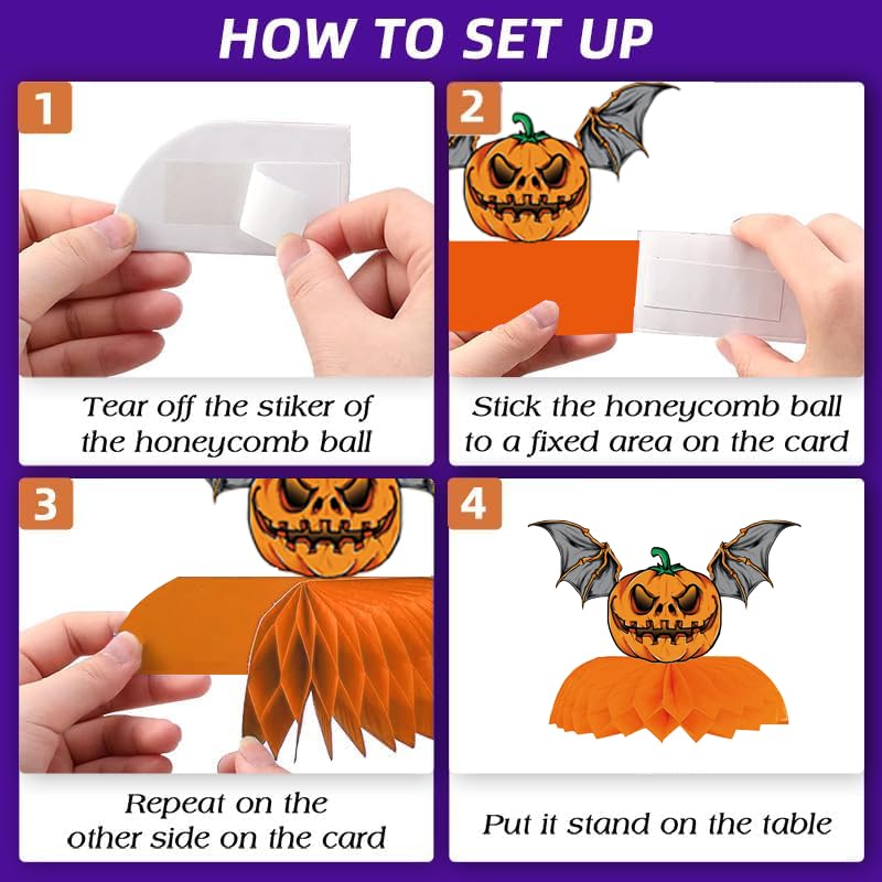 GLNystegal 9PCS Halloween Honeycomb Centerpieces for Tables Halloween 3D Table Decorations Pumpkin/Ghost/Cat/Skull for Birthday Party