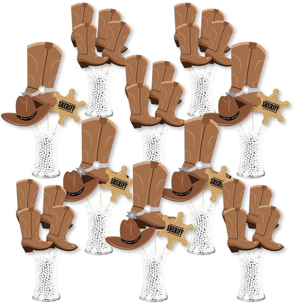 Big Dot of Happiness Western Hoedown - Wild West Cowboy Party Centerpiece Sticks - Showstopper Table Toppers - 35 Pieces