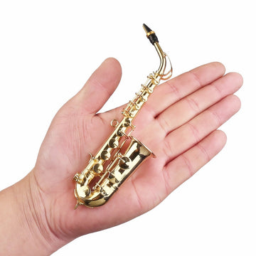 Dselvgvu Miniature Saxophone with Stand and Case Brass Mini Musical Instrument Replica Collectible Figurines Dollhouse Accessories Model Home