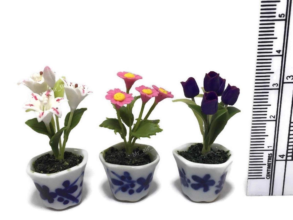 3pc Miniature Flower Clay Dollhouse Fairy Garden Mini Plant Trees Ceramic Paint Furniture Bundles Artificial Flowers Tiny Orchid #116