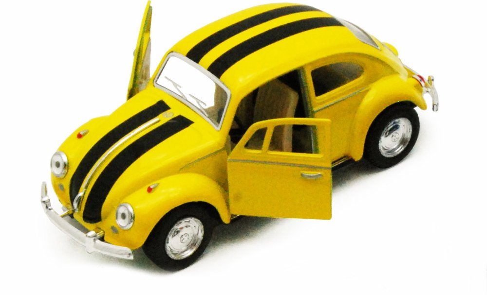 KiNSMART - 1967 Volkswagen Classic Beetle 5 Inch 1:32 Scale Die Cast Metal Model Toy Set Of 4 w/ Racing Strips