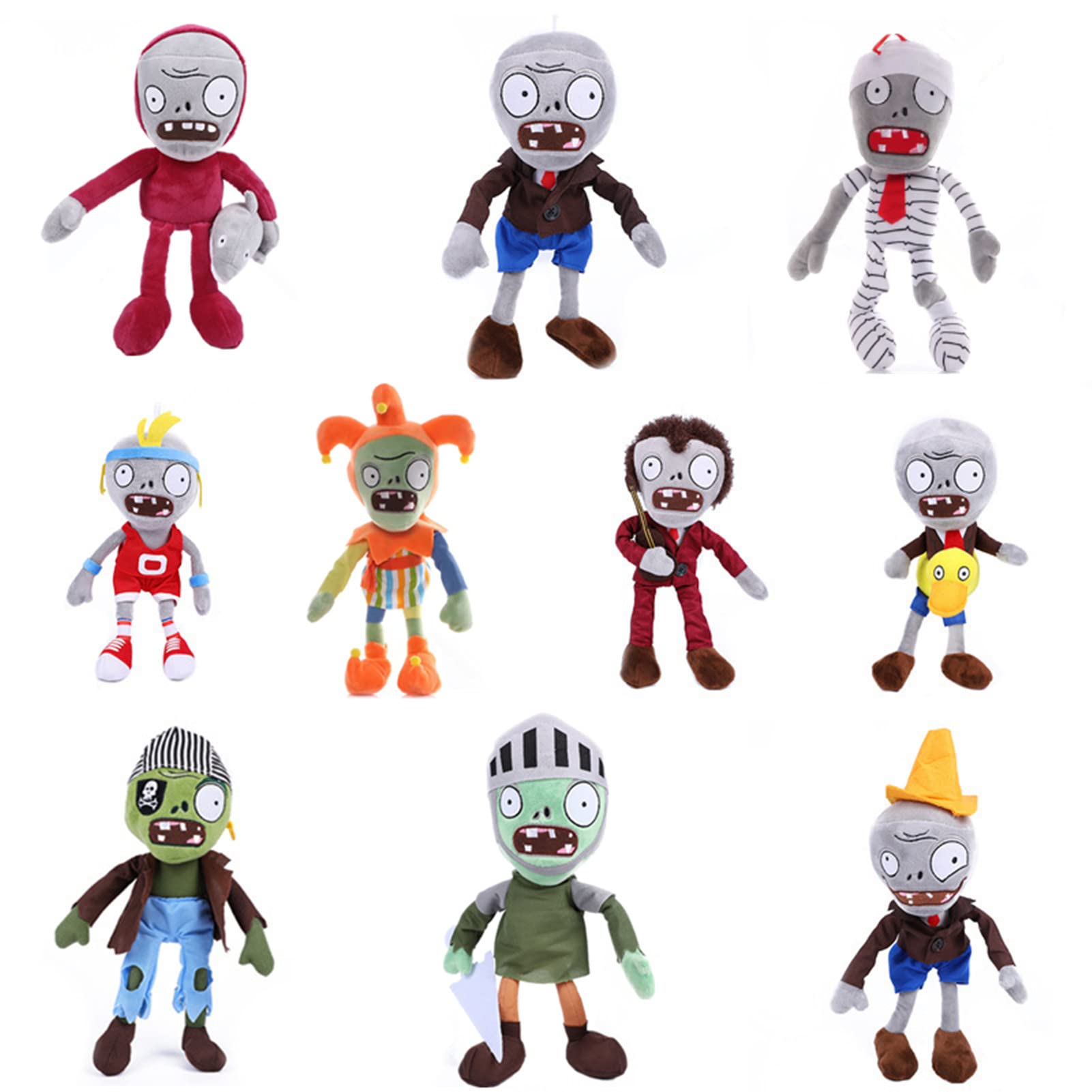 JHESAO 10 PCS Plants and Zombies PVZ Plush Toys - Normal & Gray Zombies Plushies, Soft Dolls New