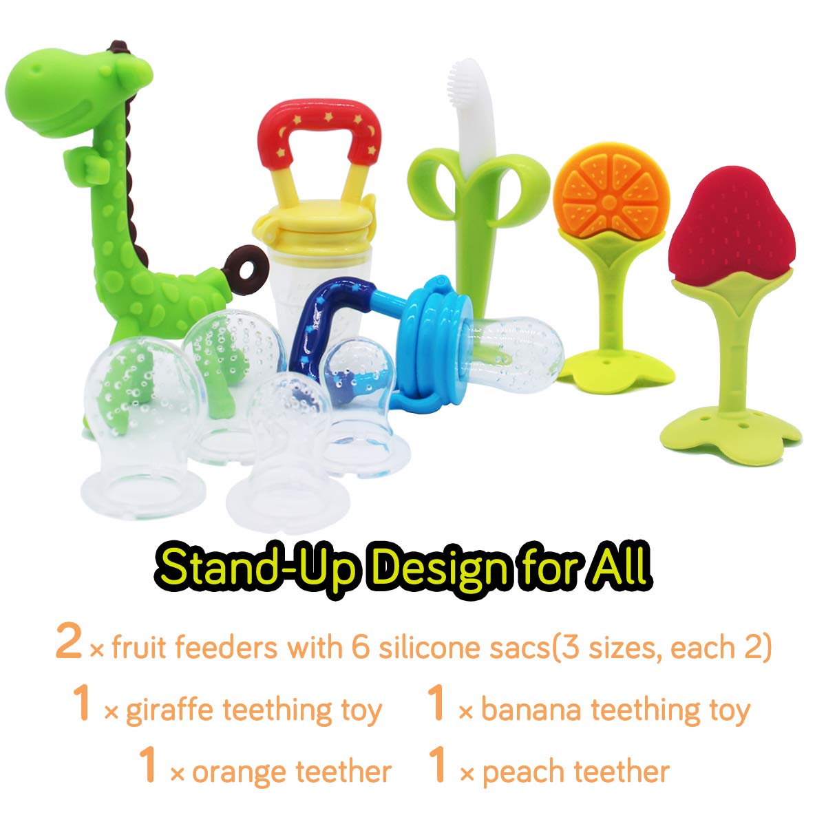 Medical-Grade Teething Toys for Babies 0-6 6-12 12-18 Months - Teethers with Baby Fruit Feeders and Baby Teethers - BPA Free/Freezer Free - Soft