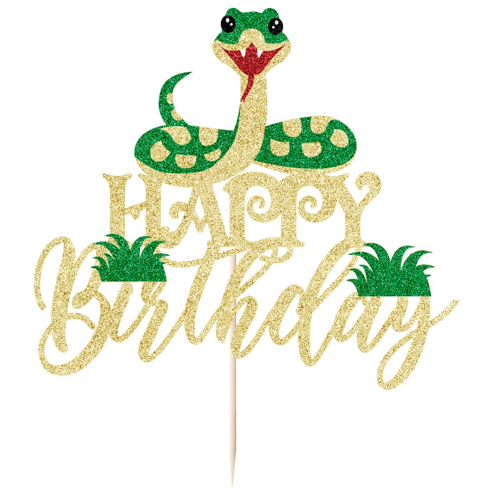 Kaoenla Glitter Snake Happy Birthday Cake Topper- snake theme happy birthday cake decoration animal theme birthday supplies decoration?Baby Party ?Boy