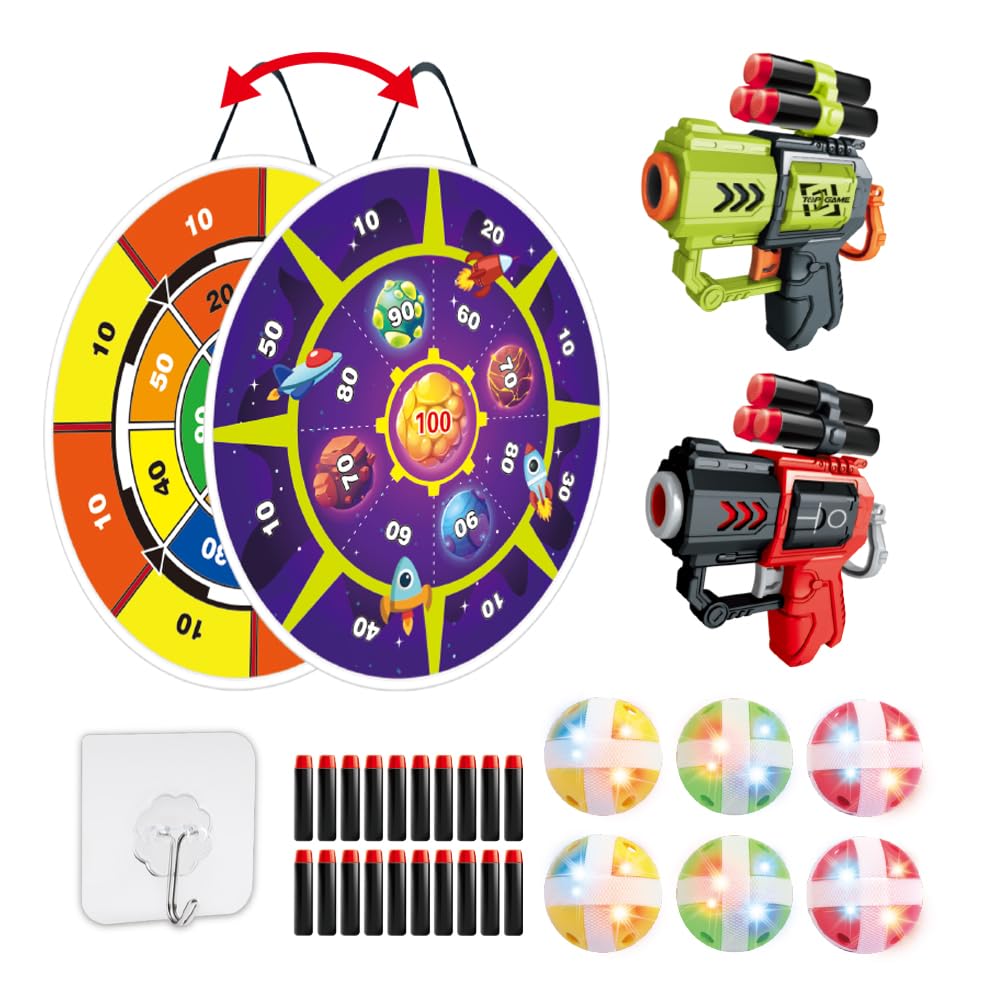 Light Up Dart Board for Kids | Large 29" Shooting Game with 2 Toy Guns & 20 Soft Foam Bullets | Game Room Dartboard | Indoor & Outdoor Wall Games |
