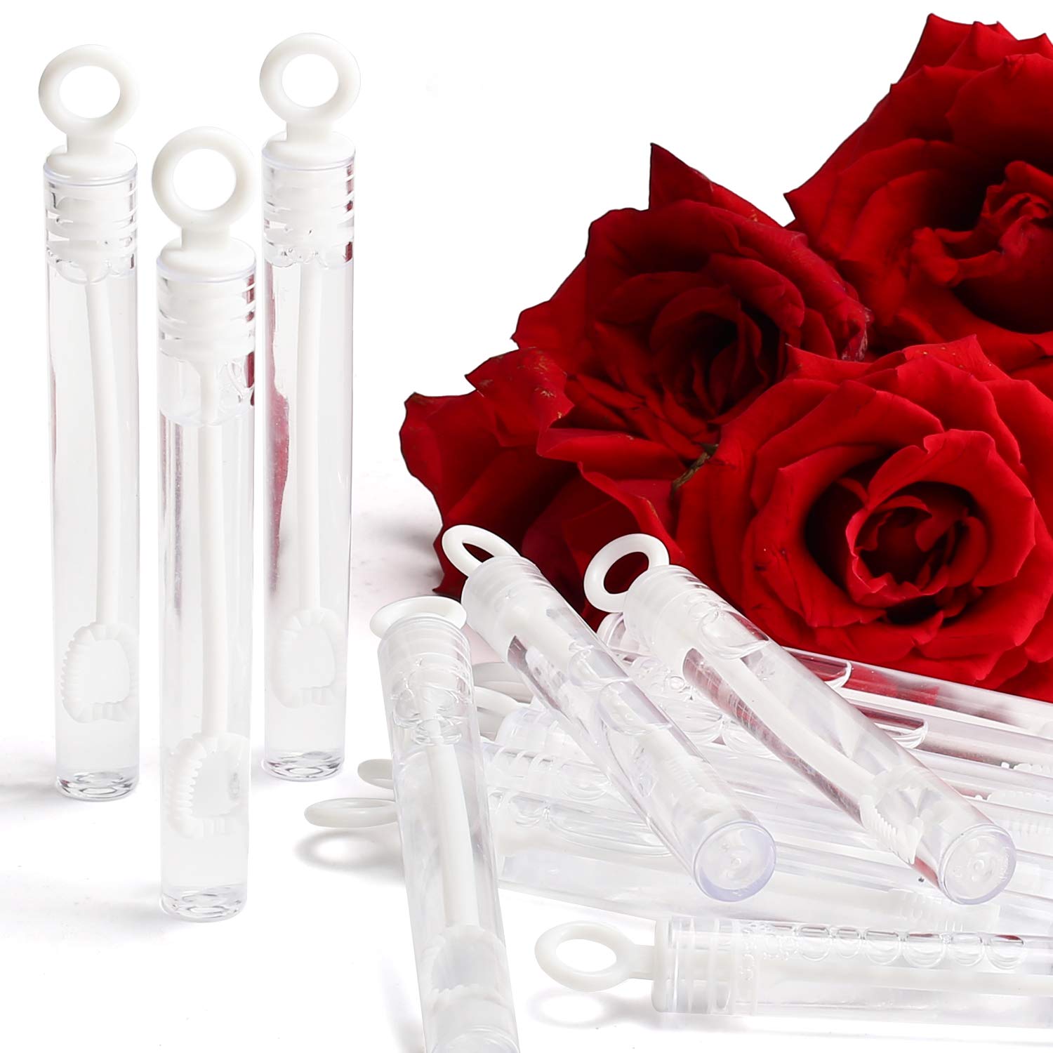 112 Pack Mini Wedding Bubble Wands, White Circle Party Favors for Guests