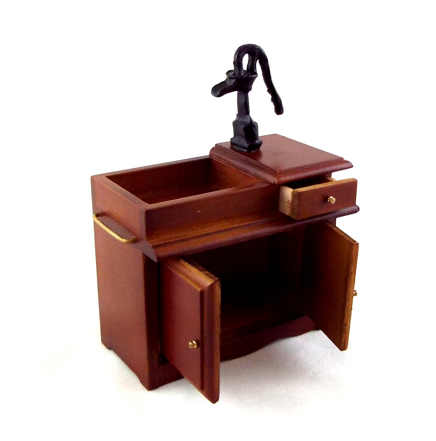 Dollhouse Walnut Victorian Sink Unit w Hand Pump Miniature Kitchen Furniture