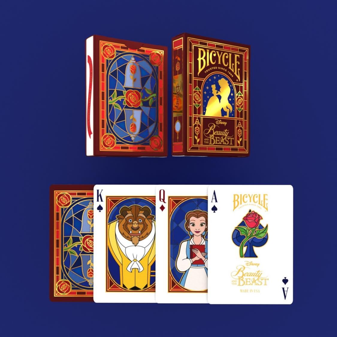 Bicycle Disney Beauty and the Beast Playing Cards - Premium Belle & Beast Deck, Enchanted Rose Collectible Cards for Classic Games, Magical Disney