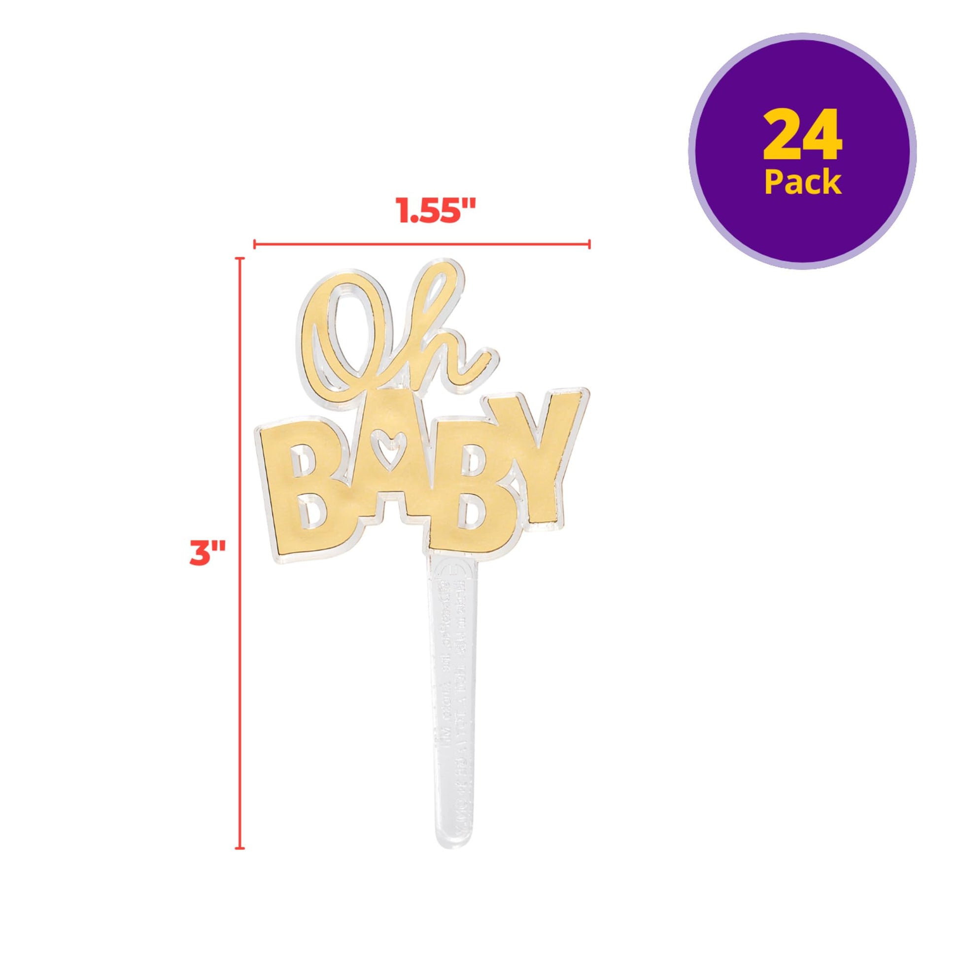 Oh Baby Cake Toppers, 24 Gold Cupcake Decorations, Cupcake Pics For Baby Shower, Birthday, Gender Reveal, Celebration - 24 Pack