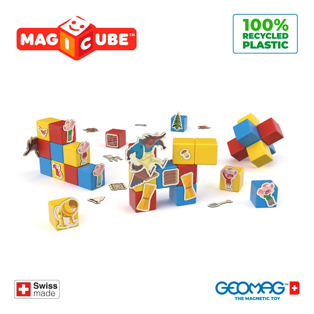 Geomag, Magicube Story Building Three Little Pigs, Magnetic Games Suitable for Children from 3 Years Old, Magnetic Theatre, 42-Piece Pack, 100%