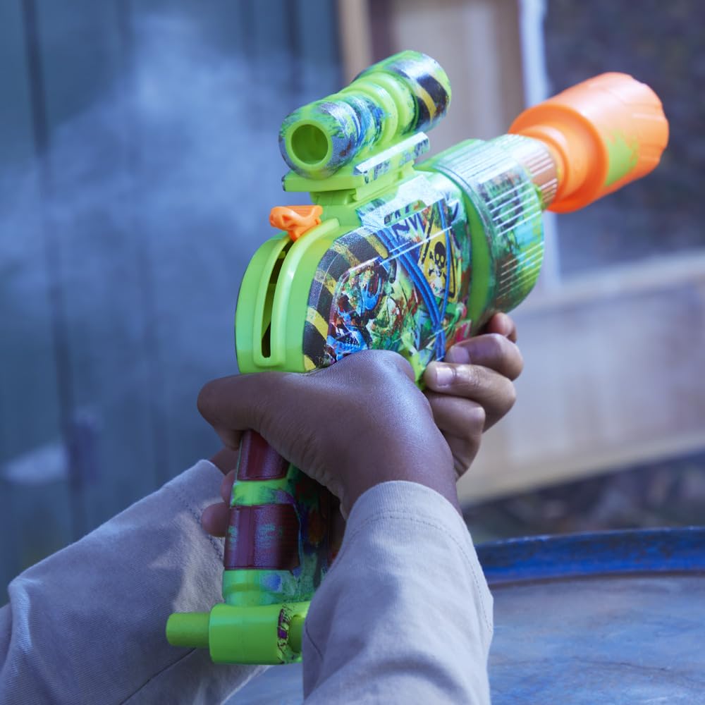 Nerf Zombie Driller Dart Blaster, 16 Nerf Elite Darts, Rotating 5 Dart Cylinder, Removable Scope, Outdoor Games, Ages 8+