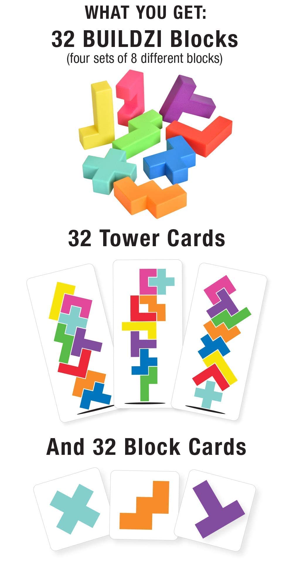 BUILDZI by TENZI - The Fast Stacking Building Block Game for the Whole Family - 2 to 4 Players Ages 6 to 96 - Plus Fun Party Games for up to 8 Players