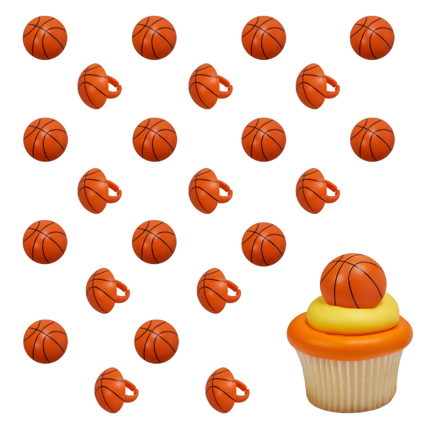 DECOPAC 3D Basketball Rings, Cupcake Decorations, Food Safe Cake Toppers - 24 Pack