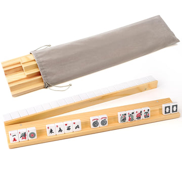 19'' Wooden Mahjong Racks with Magnetic Pushers, Set of 4 with Stroge Bag