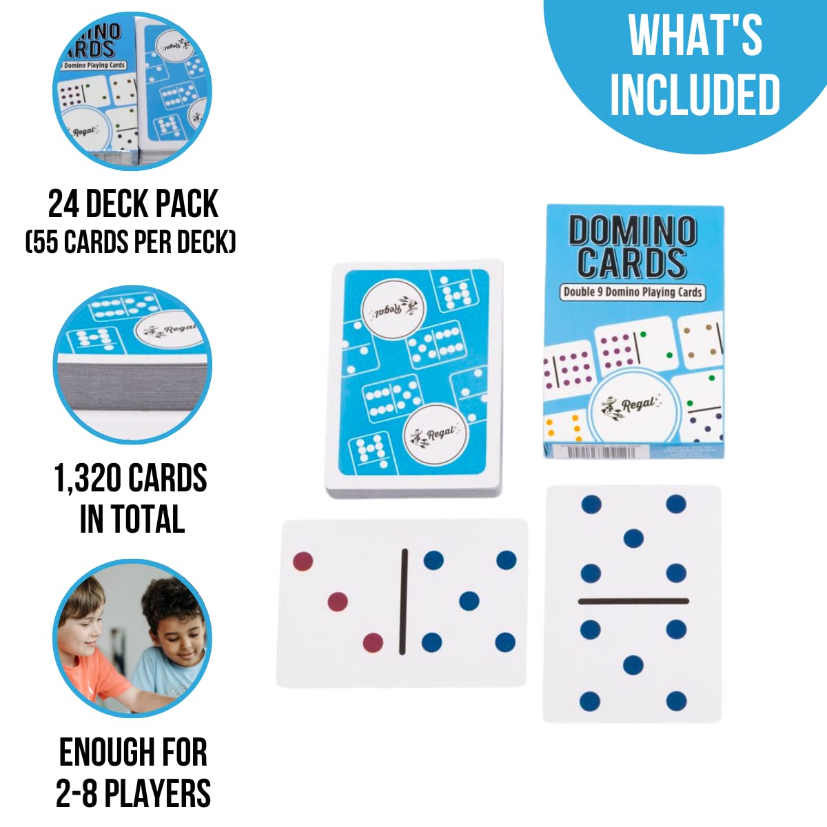 Regal Games - Double 9 Domino Playing Cards - Colored Dots Deck - Family-Friendly Domino Card Game - 2-8 Players - Ages 8+ - 55 Card Deck - 3.5” x