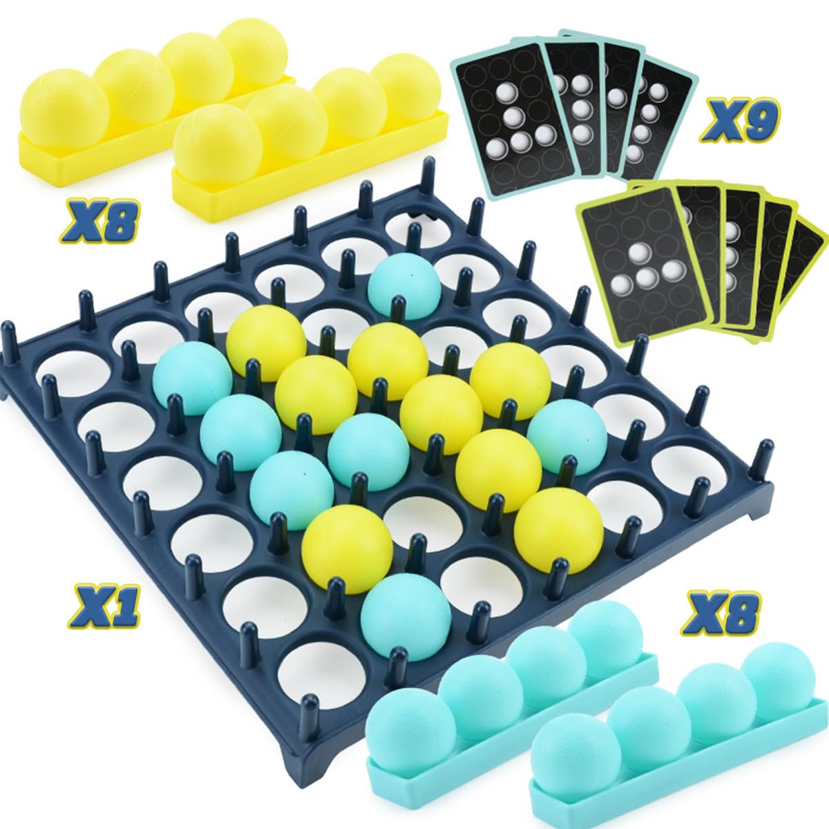 Bounce Ball Game with Family, Adults, Teens and Children, Connect Ball Board Games Table Game Toys, with 9 Cards with Different Patterns, 16 Balls