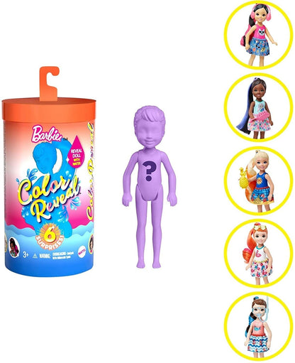 Barbie Color Reveal Chelsea Doll with 6 Surprises: Water Reveals Doll’s Look & Creates Color Change on Hair; 4 Mystery Bags Contain a Surprise