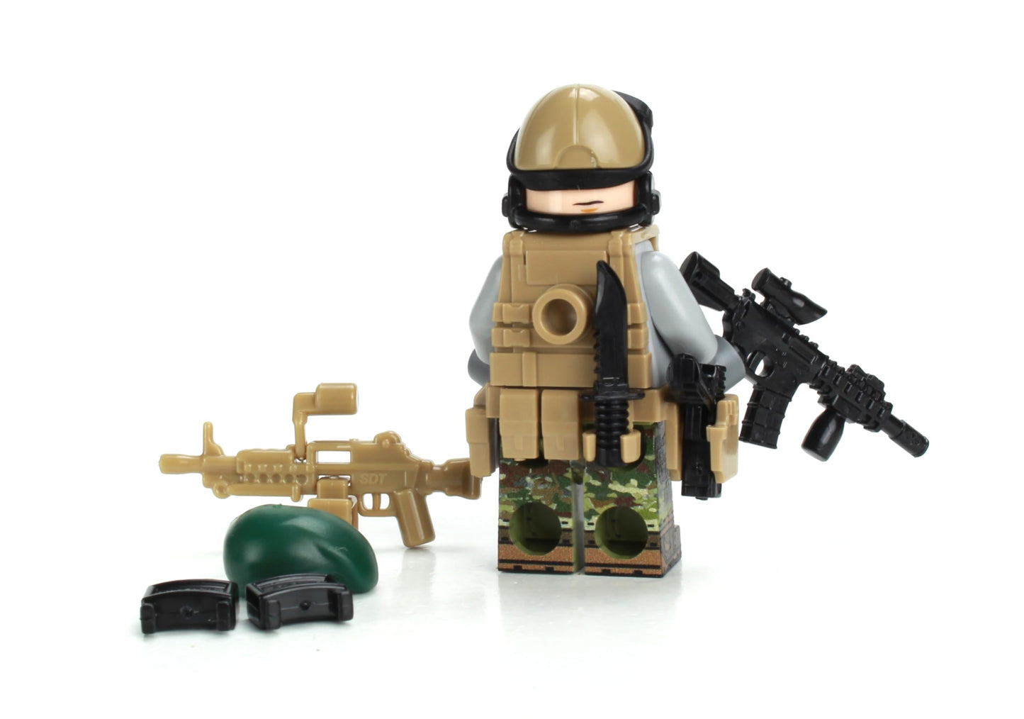 Battle Brick 1.6 Inches Tall Green Beret SF ODA Team Member Custom Minifigure | Military Minifig | Camo Printed in USA | Great Gift for Ages 10+