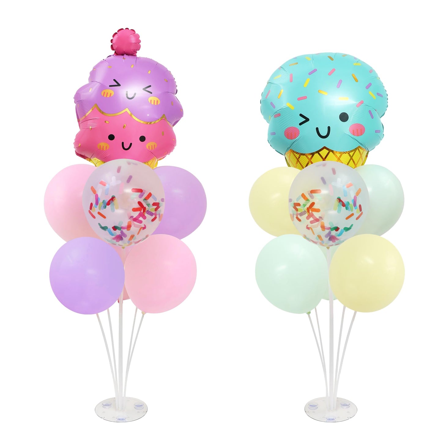 Ice Cream Party Balloons Stand for Table 2 Sets with 2 Ice Cream Foil Balloons 14 Pastel Latex Balloons for Sweet One Birthday Girl Baby Shower Party
