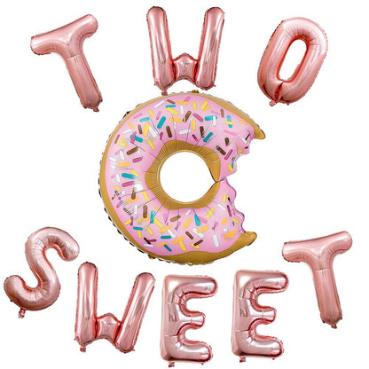 CheeseandU Donut Party Supplies - 23" Pink Donut Foil Balloon & 16" Sweet Rose Gold Letters Foil Balloons - Perfect for Baby's 2nd Birthday or Baby