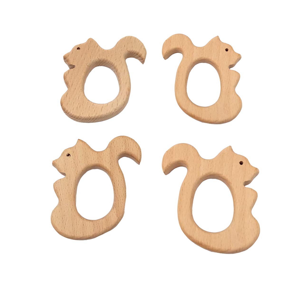 2pcs Lovely Cartoon Wood Pure Natural Animal Shape Beech Wooden Handmade DIY Necklace Pendant Decorations (Squirrel)