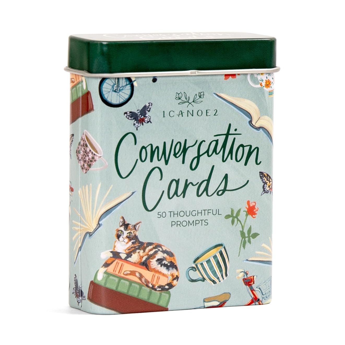 1Canoe2 Book Club Conversations Card Game, 50 Conversation Starter Cards in Decorative Tin (Reading Edition)