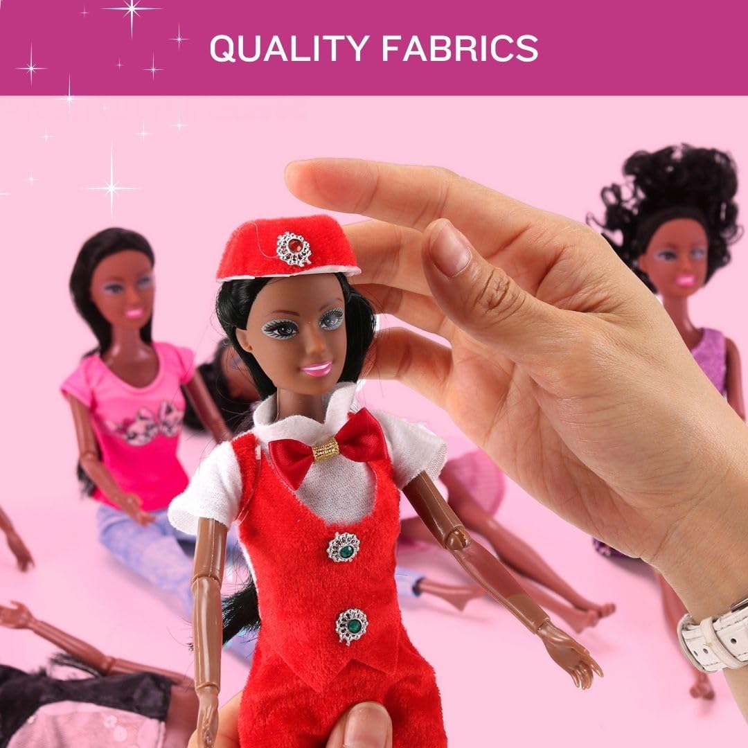 Liberty Imports 6 Set of African American Black Toy Dolls - 11.5" Premium Fashion Style Diversity Role Play Dolls, Bundle Variety Pack for Kids, Girls