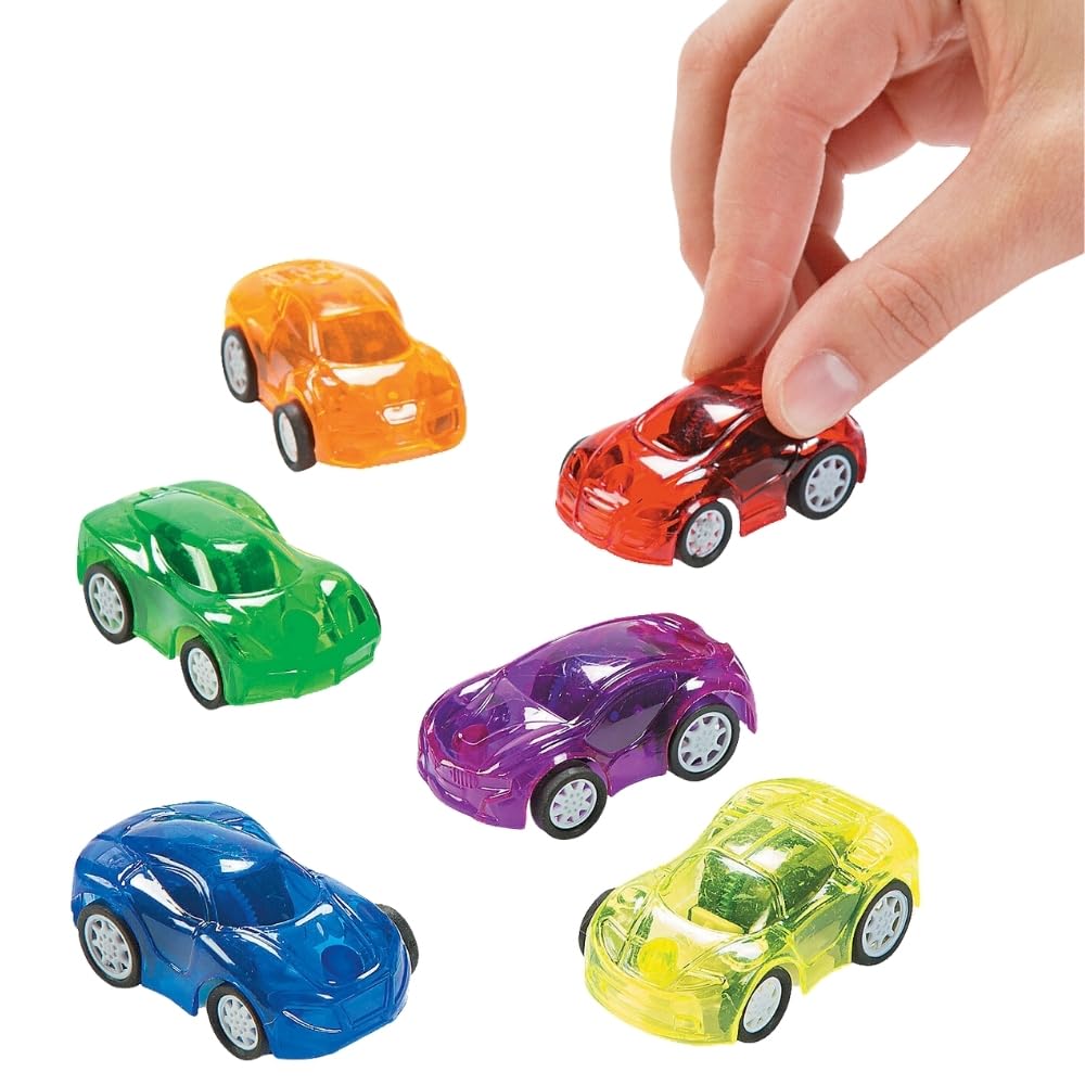 Fun Express Transparent Pullback Cars Set - Assorted Toy Vehicles Cars Boats & Racers for Kids - Perfect Playtime Birthday Parties Party Favors Gifts
