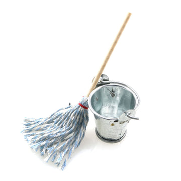 Mini Cleaning SetFloor Mop with Galvanized Bucket TAODAN 1Set Miniature 1:12 Scale Fairy Garden Furniture Retro Vintage Mop with Bucket Dollhouse