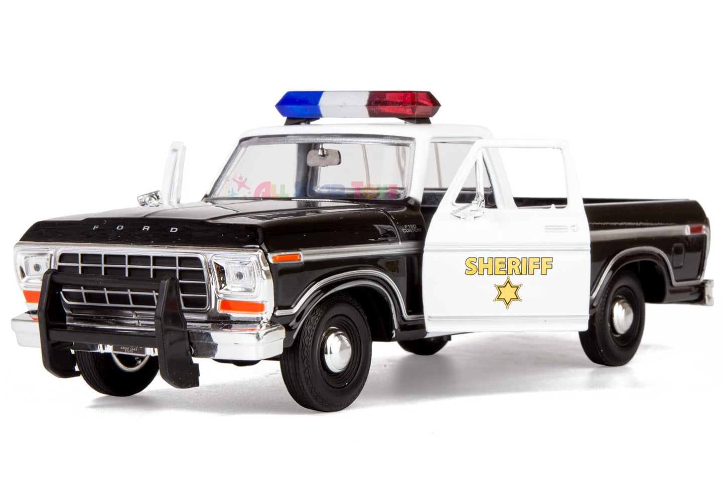 Motormax All Star Toys Exclusive 1979 Ford F-150 Sheriff Pickup Classic F150 Police Pick Up Truck 1:24 Diecast Collectible Model Car Black 76986