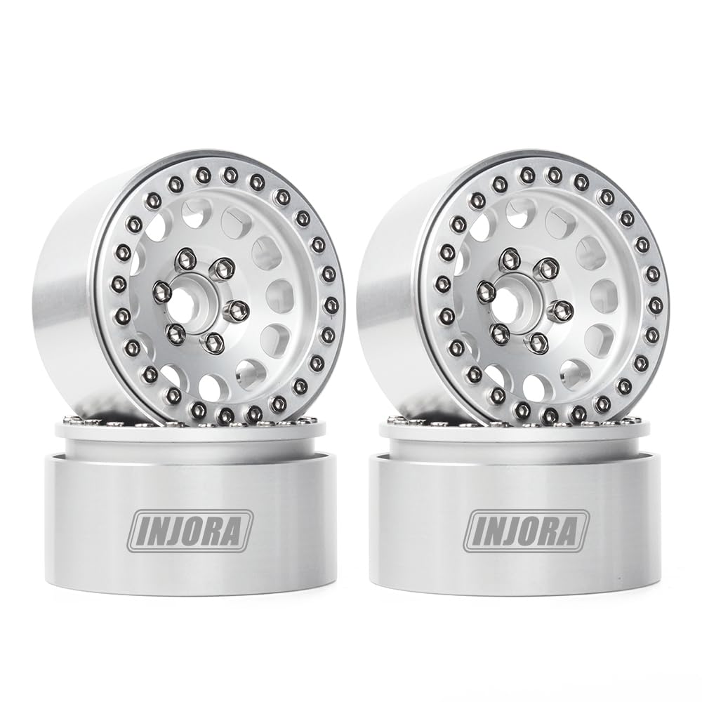 INJORA RC Rims 4pcs 1.9 Inch Beadlock RC Wheel Rim Set Wheel Hub for 1:10 RC Crawler Axial SCX10 SCX10 II 90046 SCX10 III AXI03007 TRX4 D90 12mm Hex