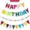 IKMVZM Felt Happy Birthday Banner Set, Pre-Strung 3D Happy Birthday Banner with Pom Pom Garland & Triangle Bunting, Colorful Reusable Birthday Party