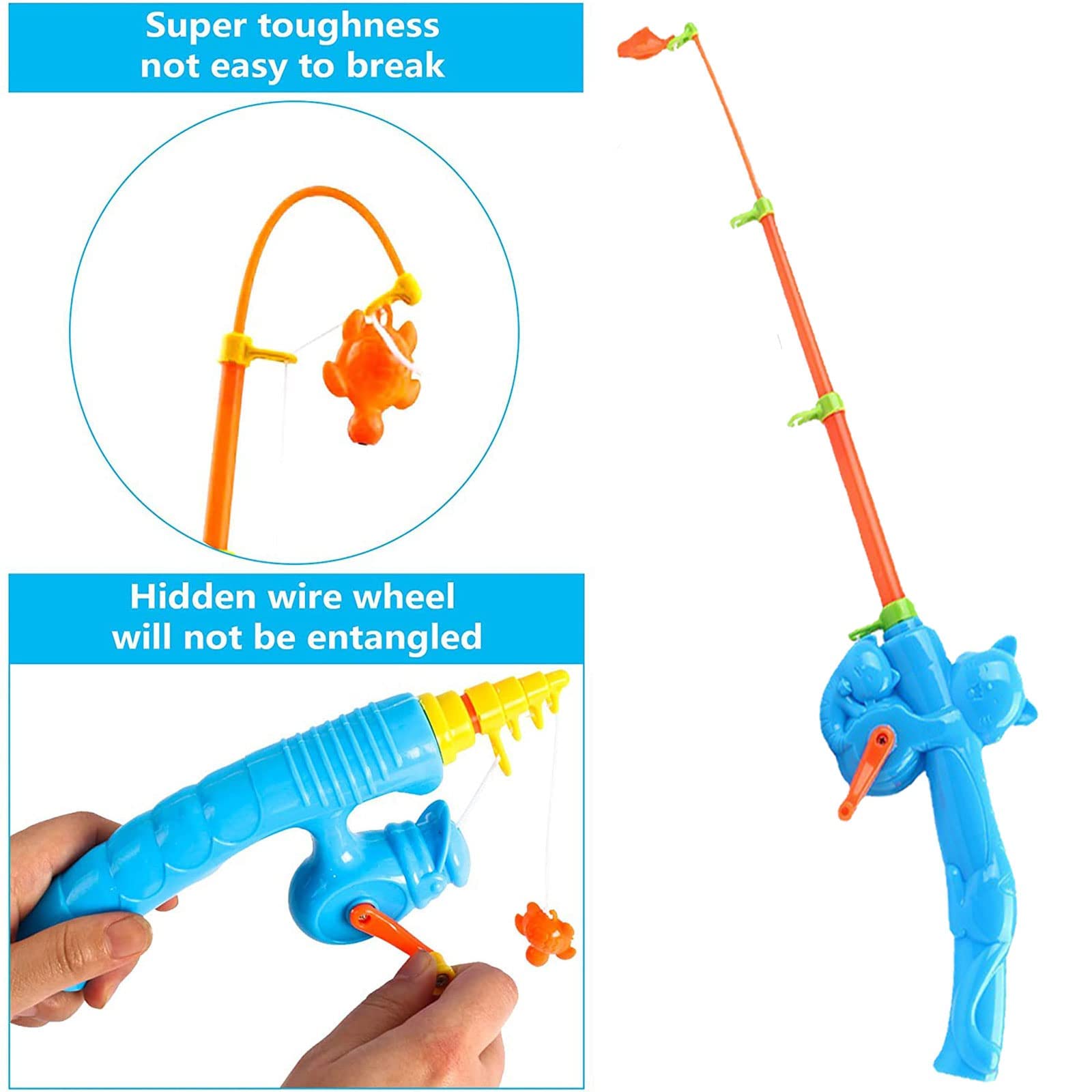 Timisea 6 Pieces Fishing Rod Magnetic Fishing Game Educational Learning Toys 3 Colors Plastic Floating Fish Toddler Color Ocean Sea Animals