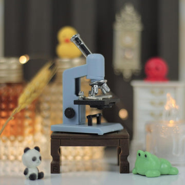 1pc Blue Dollhouse Miniature Microscope, Plastic Dollhouse Mini Laboratory Tool for Dollhouse Science STEM Scene, DIY Doll House Kit for 1:12 Scale