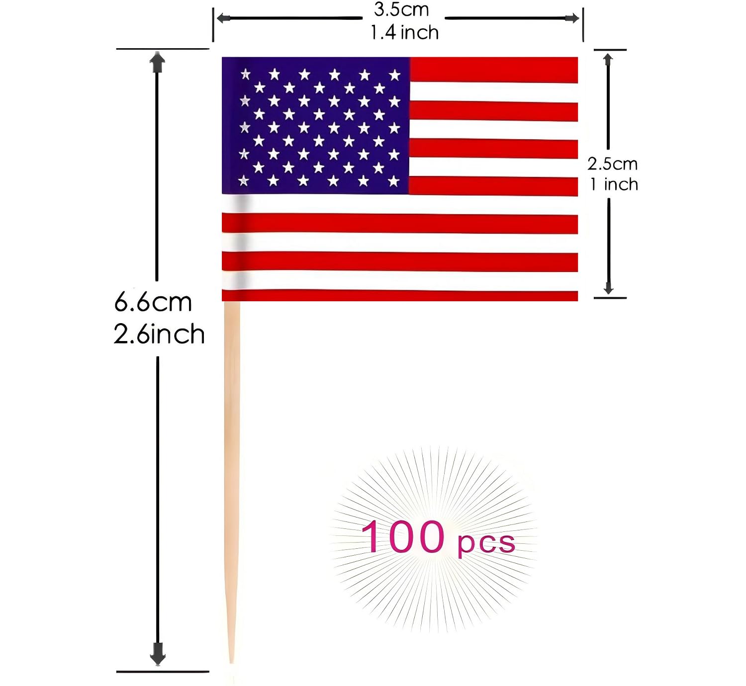 100 Pcs USA American Flag US Toothpick Flags, Cocktail Picks Mini Stick Cupcake Toppers Country Picks Party Decoration Celebration Cocktail Food Bar