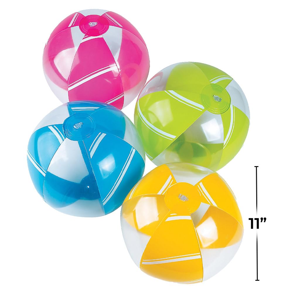 Fun Express Wide Striped Beach Balls (Set of 12) Bright Assorted Colors