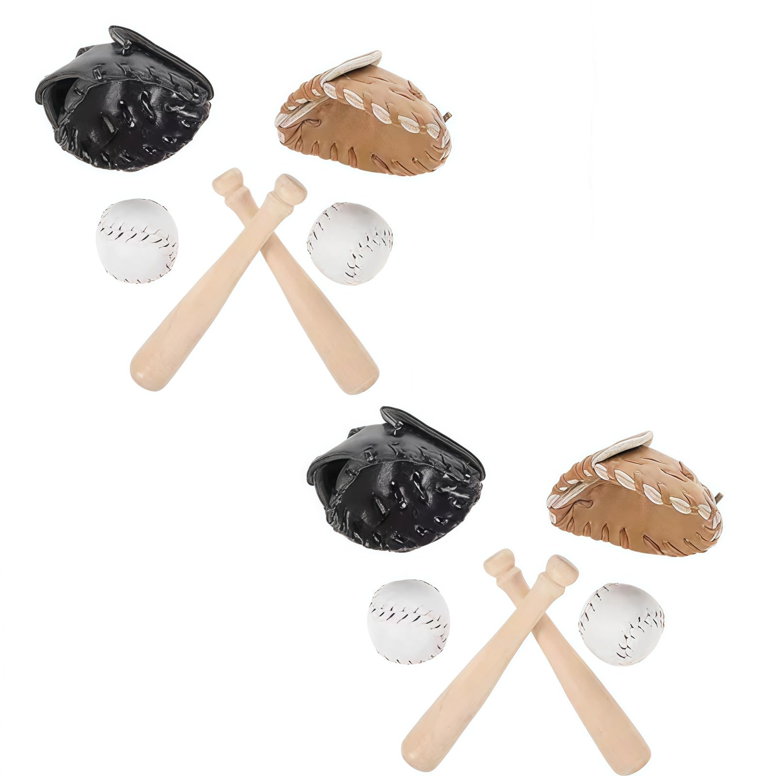2Set 1/12 Scale Miniature Baseball Set (Bat, Glove and Ball),Black Cake Toppers and Dollhouse Accessories,Mini Sports Decor for Desktop Display, DIY
