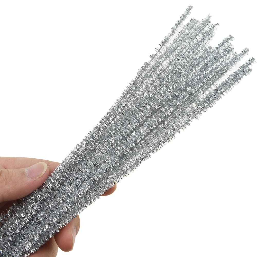 HAHIYO 12inches*6mm Silver 70PCs Pipe Cleaner Craft Chenille Stem Extra Long Chenille Cleaner Pipe Stem Stable&Soft Craft Supplies Set for Creative