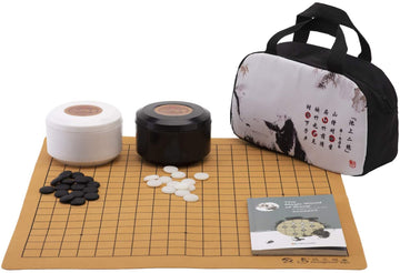 SongYun Portable Go Game Set Reversible 19x19 / 13x13 Faux Leather Foldable Game Board with Single Convex Ceramic Stone 361pcs and Plastic Go Bowls, 2