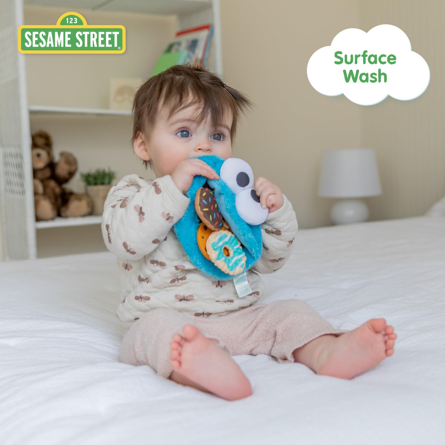 Kids Preferred Sesame Street Cookie Monster On The Go Activity Toy with Silicone Teether, Crinkle Sounds, and Rattle for Babies and Infants