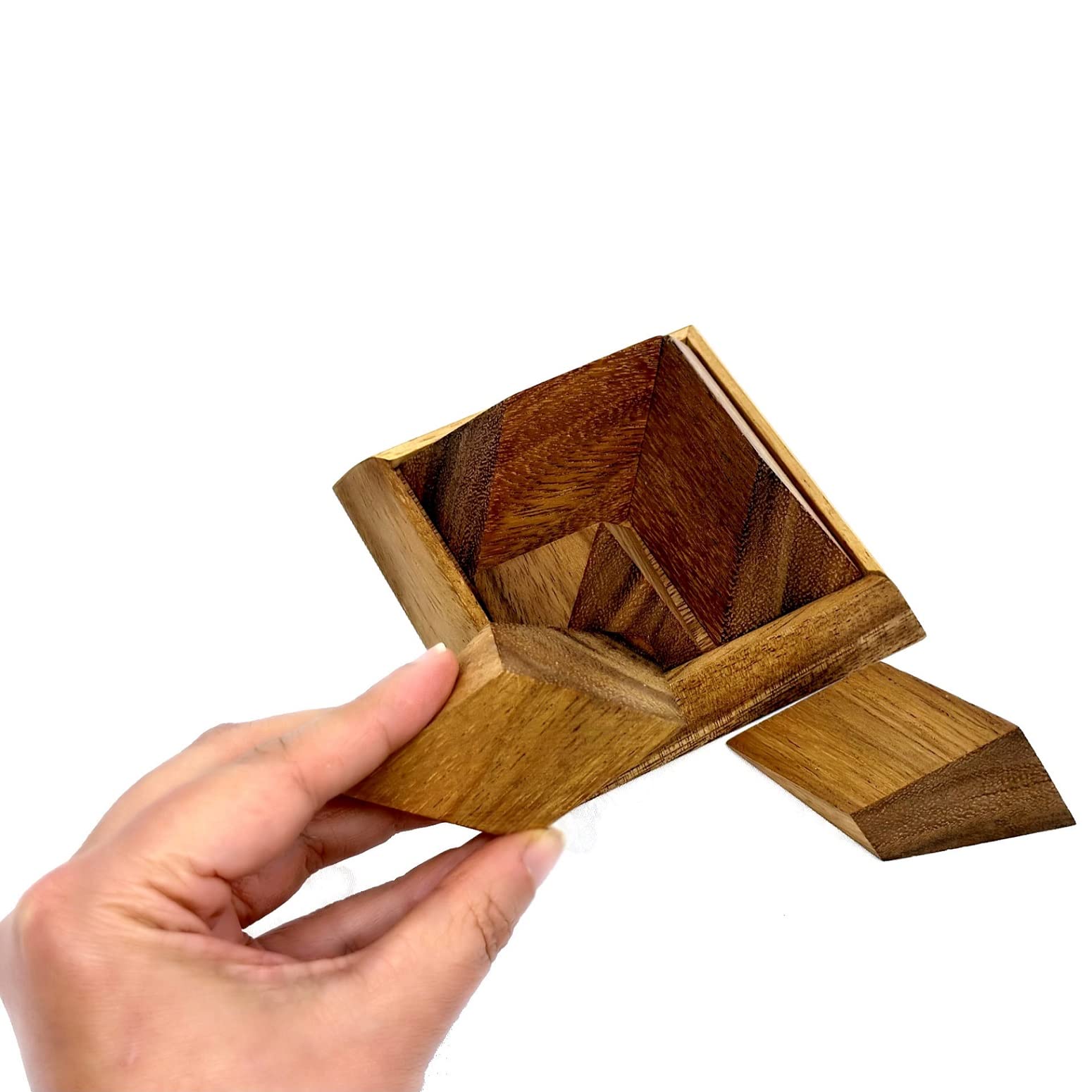 Triangle Pyramid 5 Pieces 3D Wooden IQ Brain Teaser Puzzle