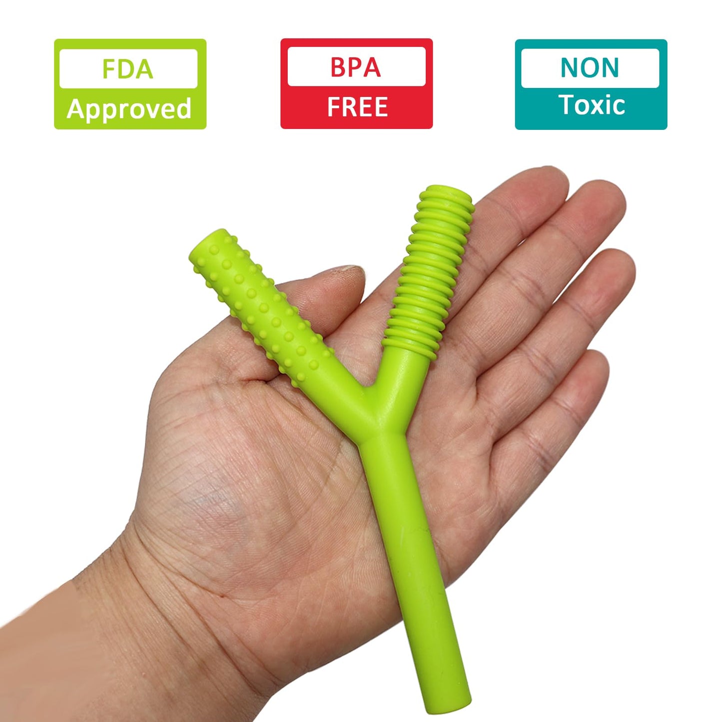 Teether Tubes for Babies 3-6 Months, 3 Pack Silicone Hollow Chew Tube Toy for Autistic Children, Y Shape Chewable Straw Baby Teether Toys for Infants