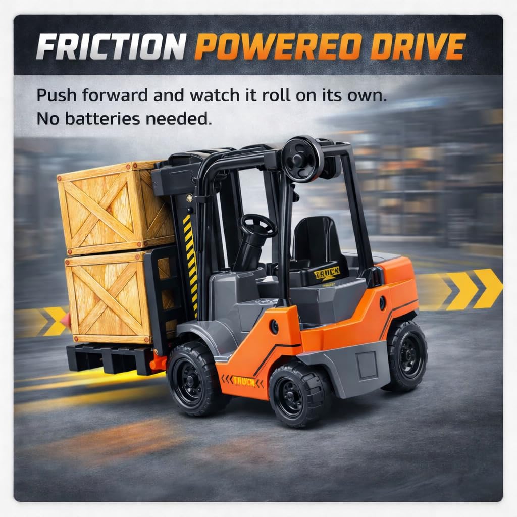 Liberty Imports Toy Forklift Truck with Pallet & Cargo - 1:22 Scale Friction Powered Wheels & Manual Lifting Control - Warehouse Lifting Vehicle