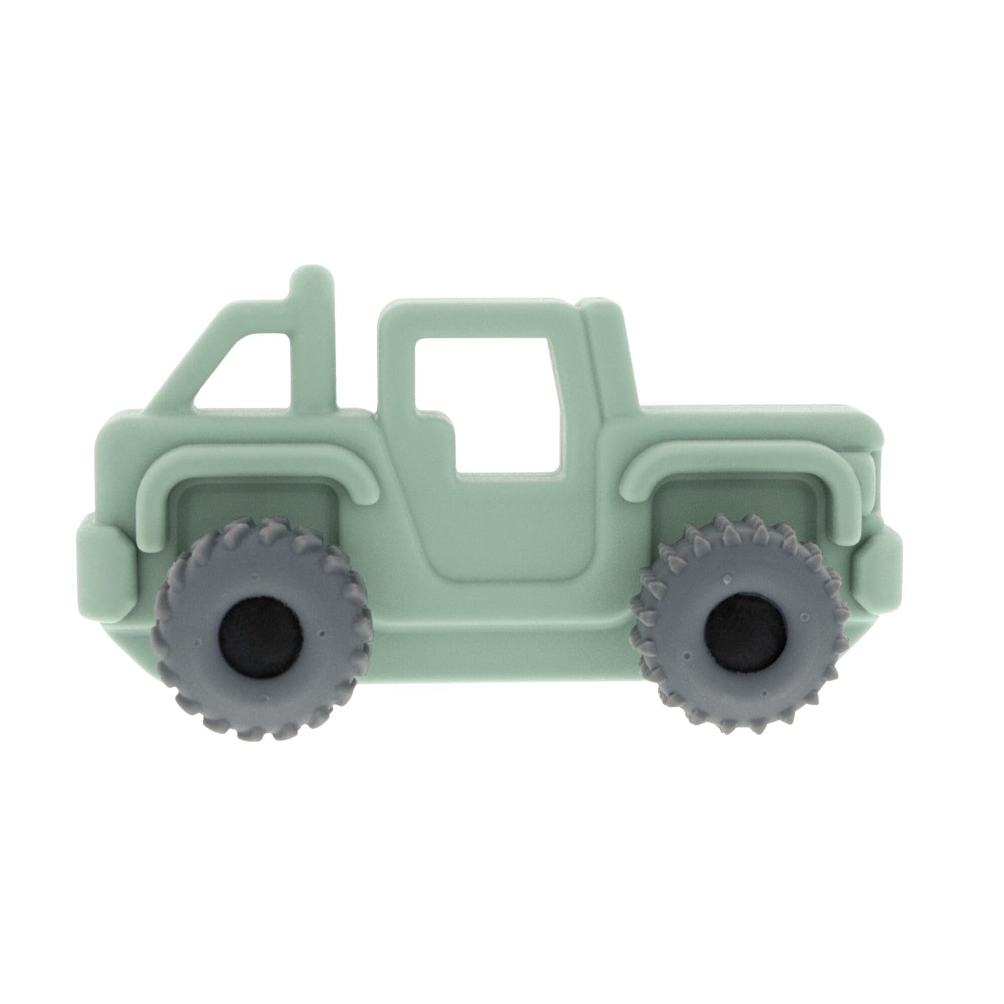 Nuby Silicone Teether Toy for Babies - Textured Teething Green Jeep Car with Moving Wheels - Soothes Sore Gums - Encourages Tactile Development