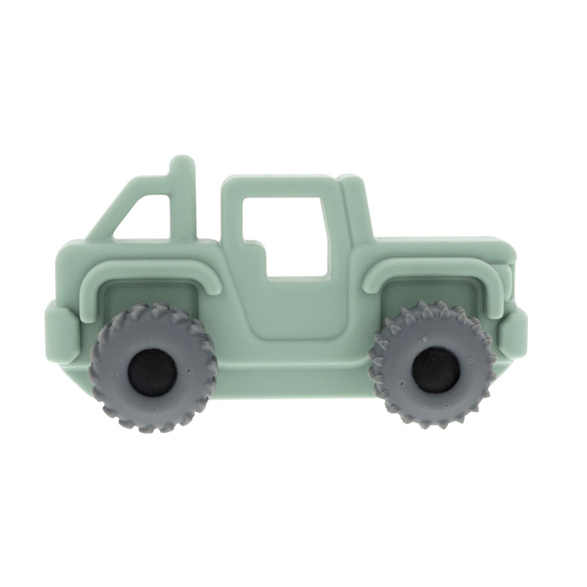 Nuby Silicone Teether Toy for Babies - Textured Teething Green Jeep Car with Moving Wheels - Soothes Sore Gums - Encourages Tactile Development