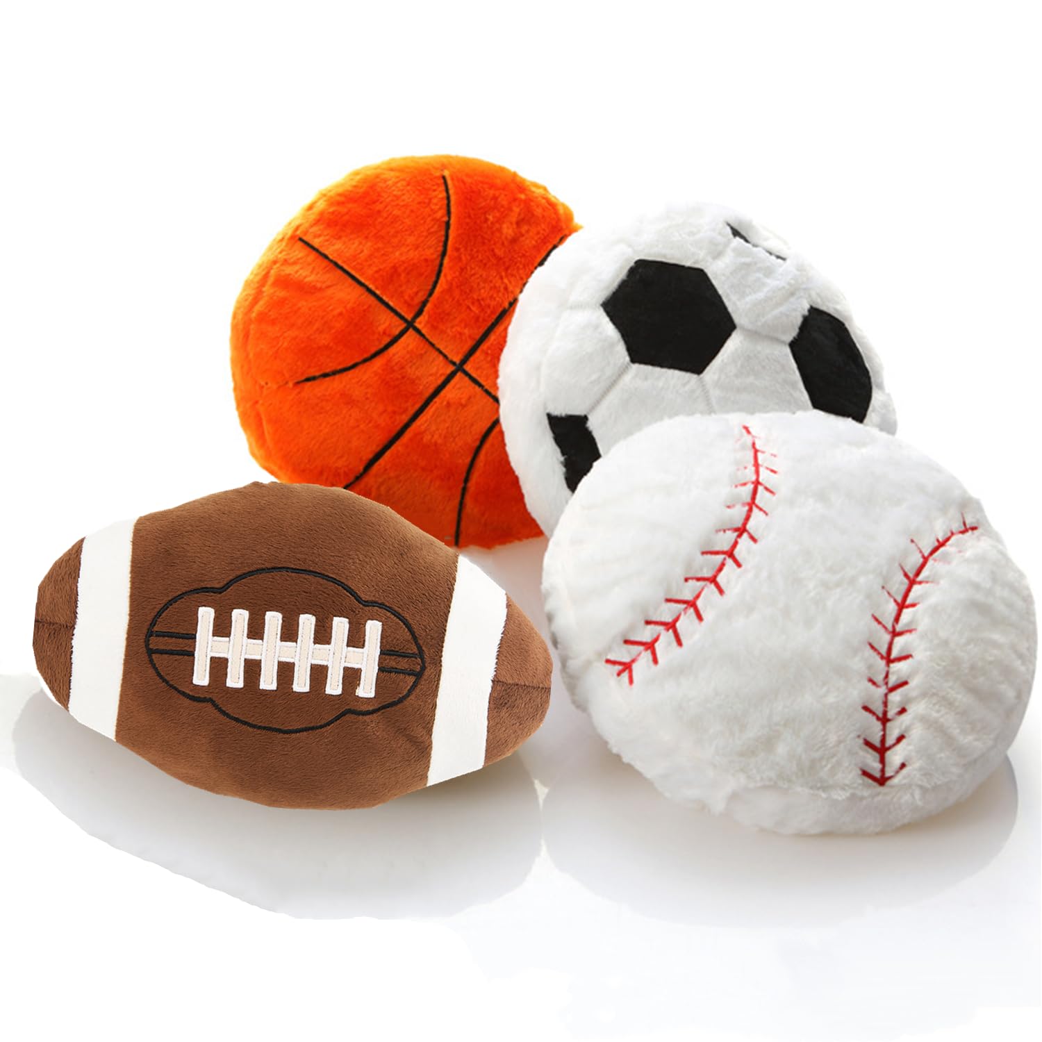 4 Pcs Sports Throw Pillows Fluffy Stuffed Soccer Ball Plush Pillow Baseball Throw Pillow Soft Stuffed Basketball Plush Pillows Football Shaped Plush