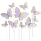 Purple Butterfly Cake Toppers, 11pcs Butterfly Cupcake Toppers Happy Birthday Metal Gold Happy Birthday Cake Topper for Girls Women's Cake Party