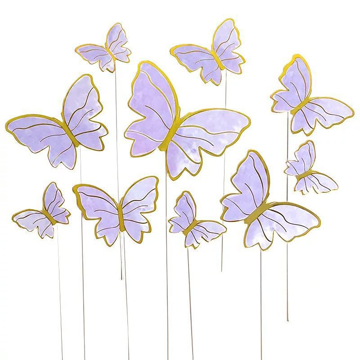 Purple Butterfly Cake Toppers, 11pcs Butterfly Cupcake Toppers Happy Birthday Metal Gold Happy Birthday Cake Topper for Girls Women's Cake Party