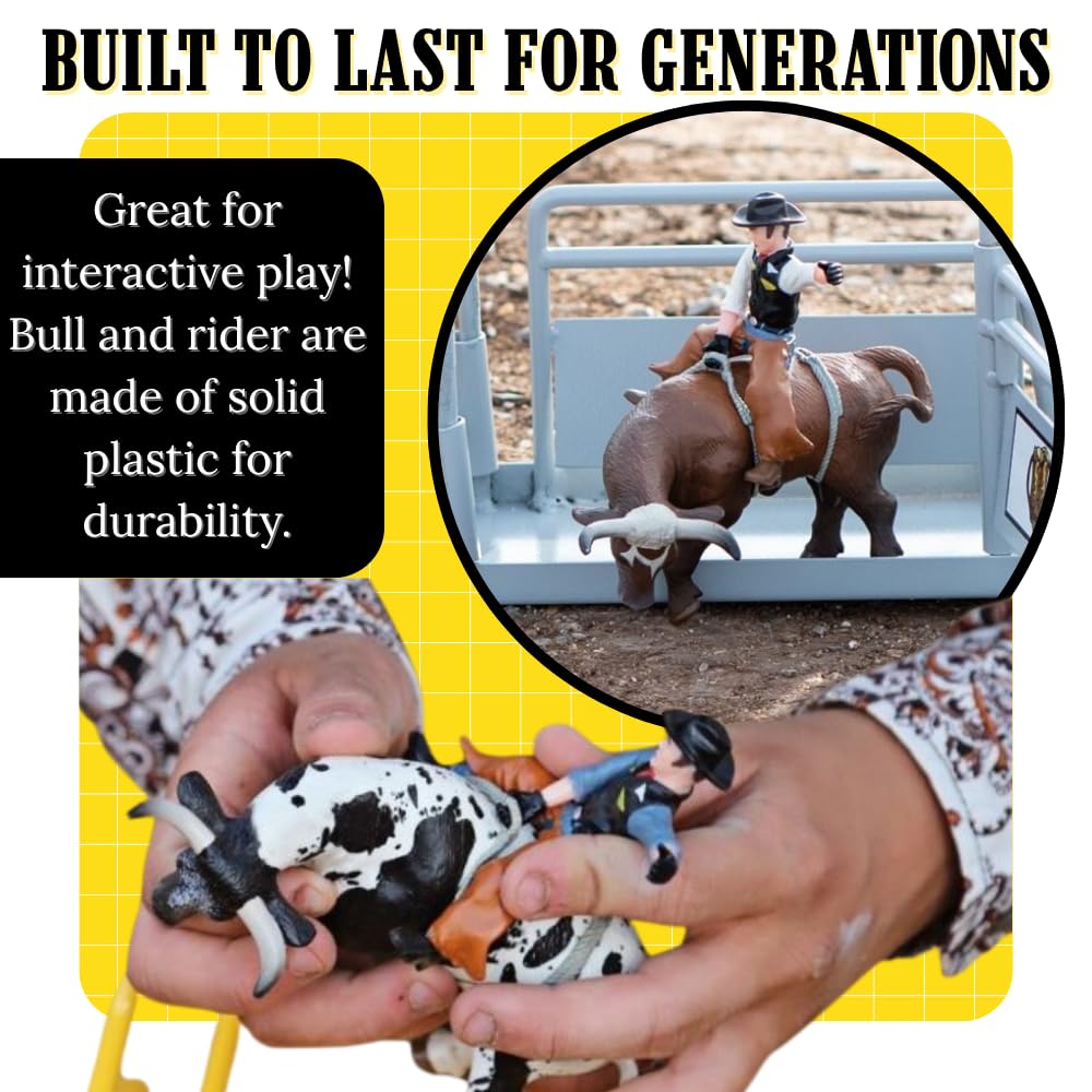 Little Buster Bucking Bulls Rodeo Set | Brown & Spotted Bulls with Riders | 1:16 Scale Collectible Farm & Ranch Display | Authentic Western
